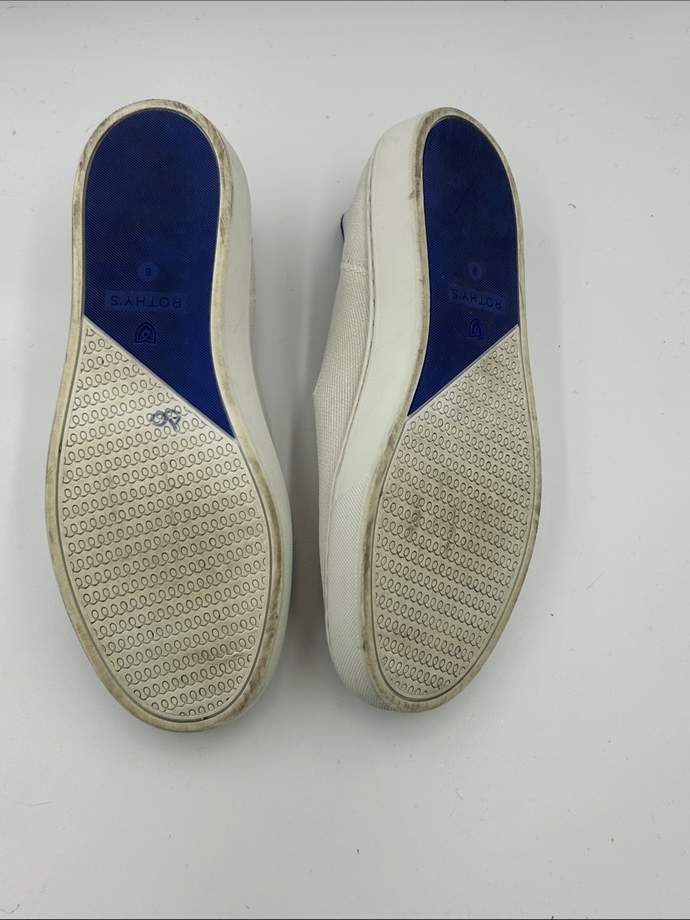Rothy's The Sneaker in White/Bright Blue Striped Heel Size 8 - Picture 7 of 9